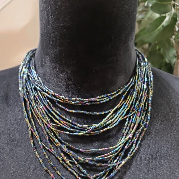 Womens Bohemian Style Multilayered Artificial Glass Beaded Choker Necklace - Picture 2 of 6